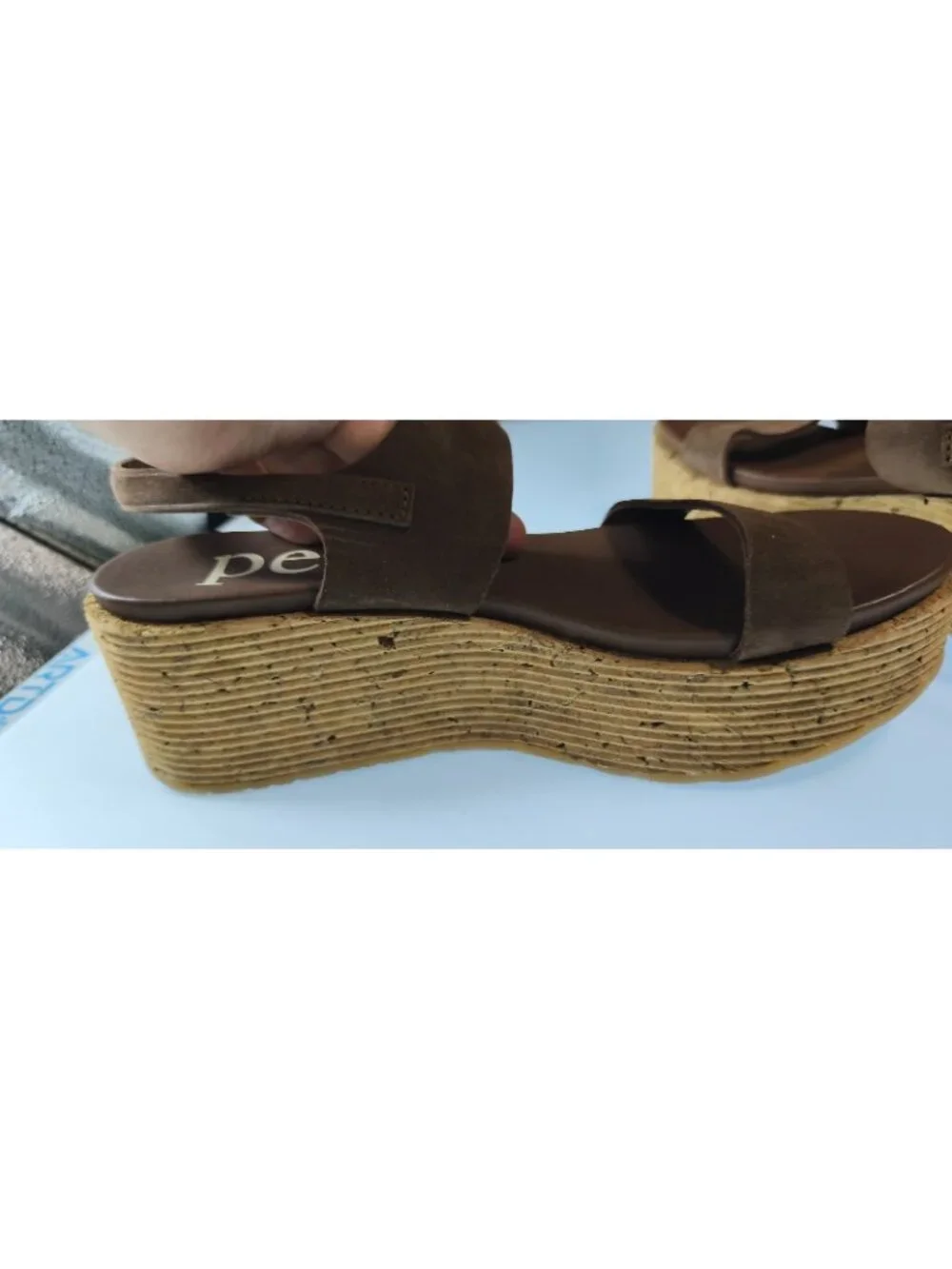 Pedro Garcia Noira Platform Slingback Sandal Suede Cork Wedge EU40 US9.5 Brown
